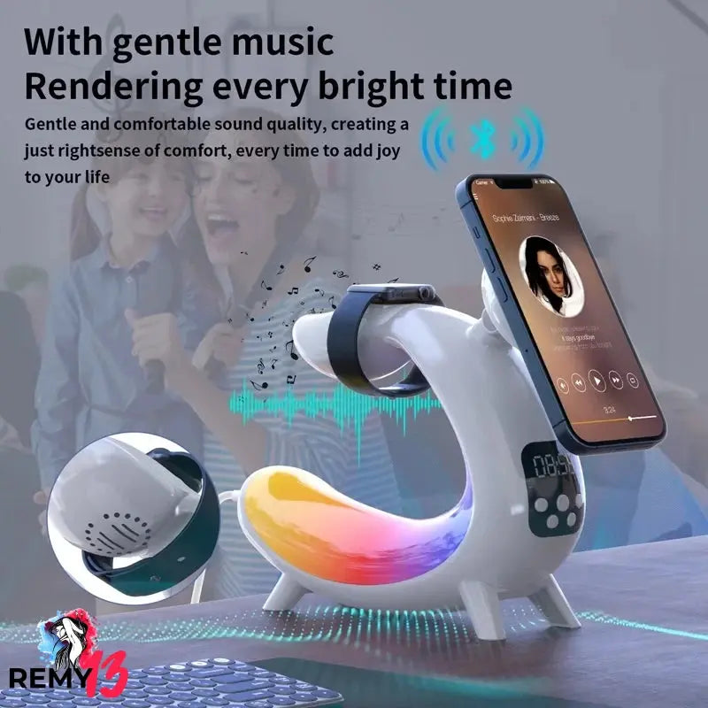 15W Magnetic Wireless Charger Alarm Clock RGB Night Light Speaker Charging Station for Iphone 15 14 13 12 11 Airpods Apple Watch Remy13