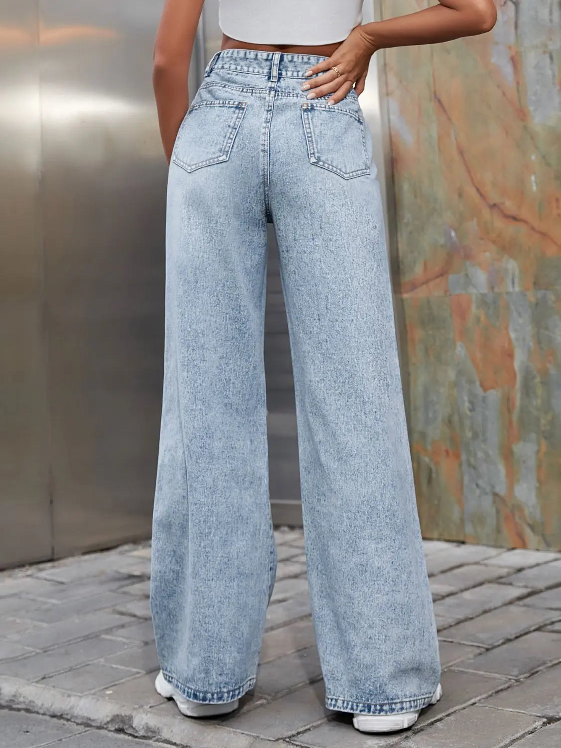 Distressed Wide Leg Jeans with Pockets Trendsi