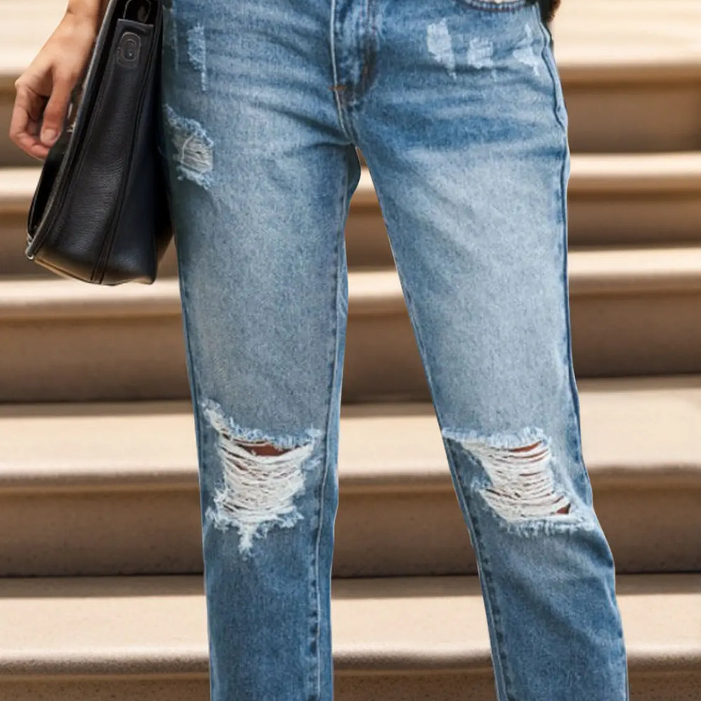 
                      
                        Distressed Raw Hem Jeans with Pockets Trendsi
                      
                    