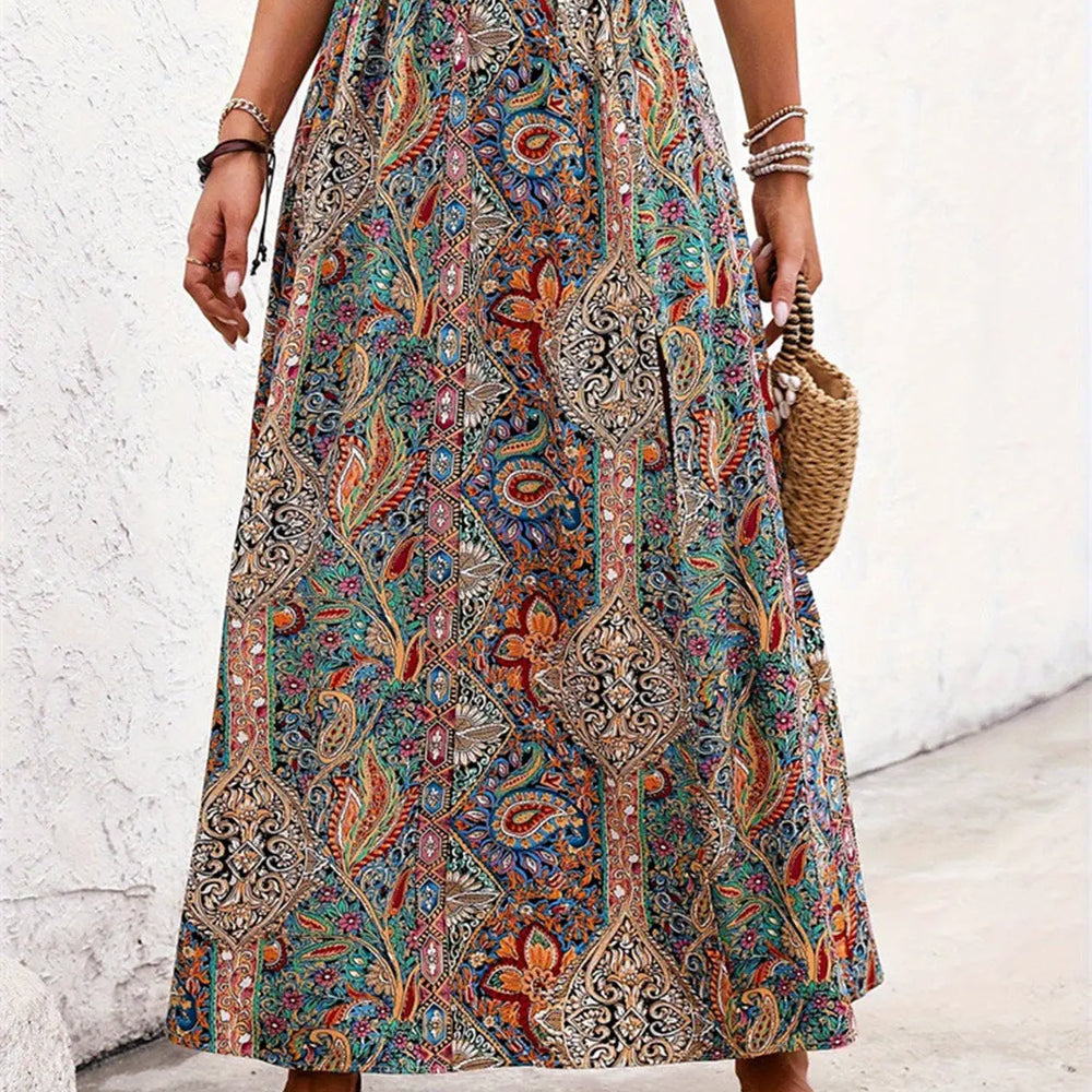 Slit Printed Elastic Waist Skirt Trendsi