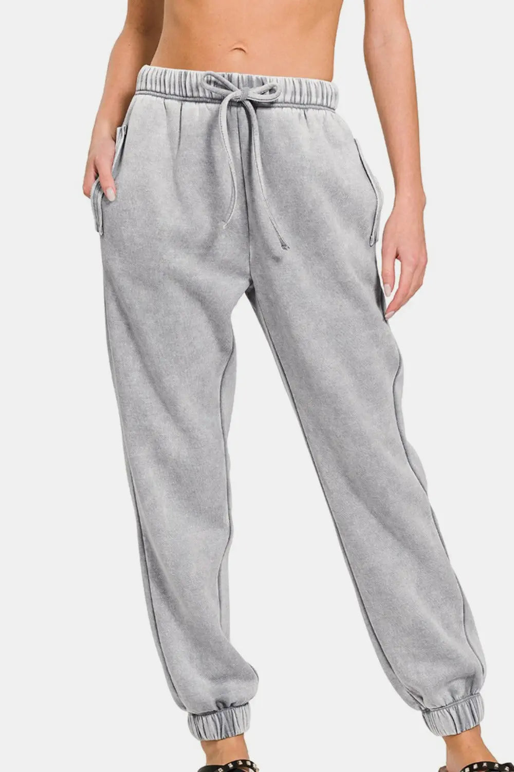 Zenana Full Size Acid Wash Fleece Drawstring Sweatpants with Pockets Trendsi