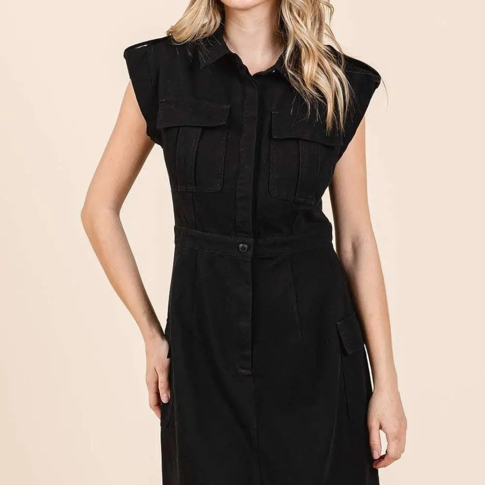 Mittoshop Cargo Pocket Half Button Mini Dress Trendsi